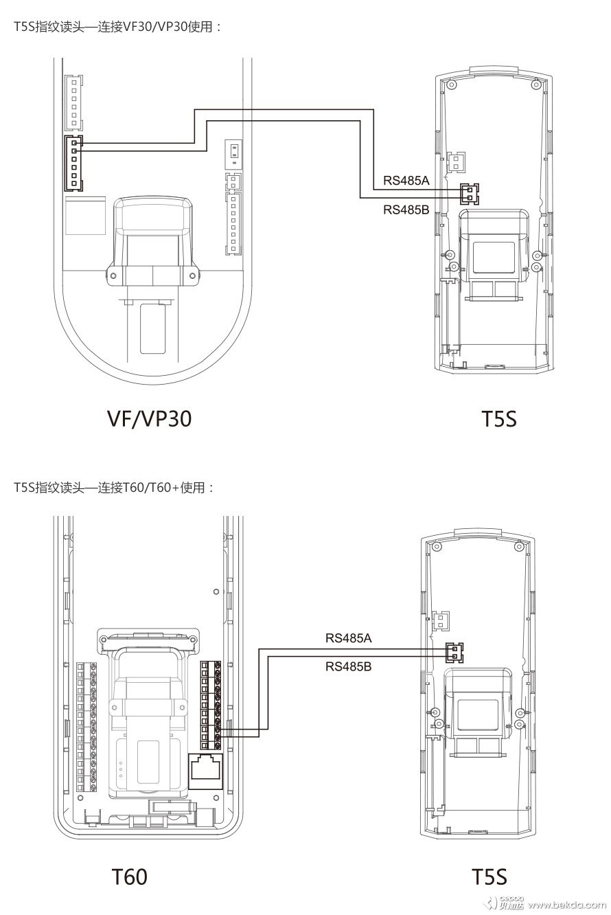 T5S與指紋控制器連接示意圖1